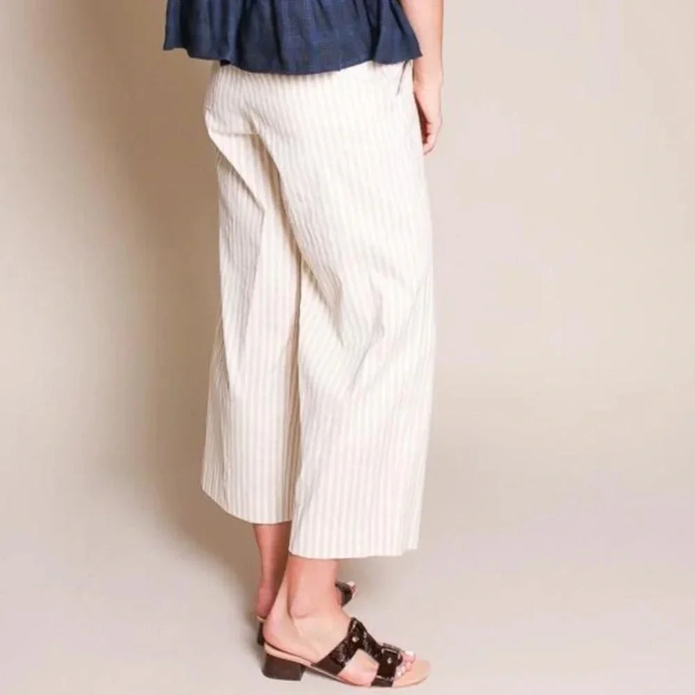 Creatures of Comfort Striped Pleated Linen Blend Wide Leg Henry Crop Pant Size 2